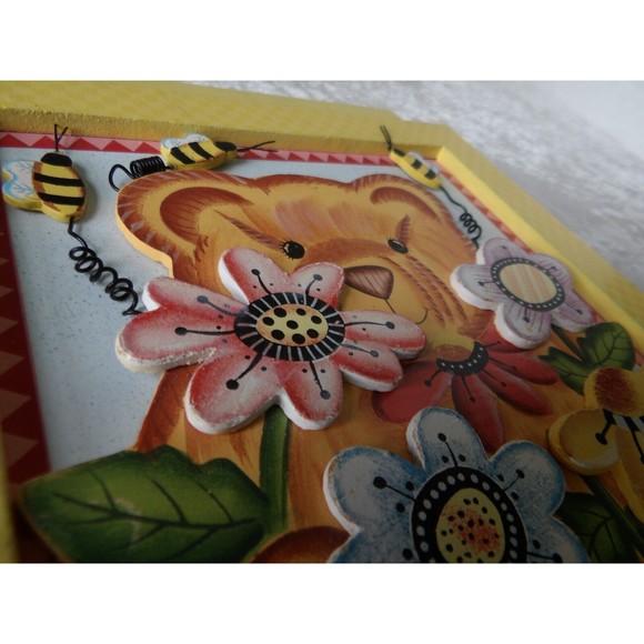 🎁Debra Jordan Bryan Wood Wall Hanging Bear Plaque Corkboard for Notes/Photos - Picture 10 of 16